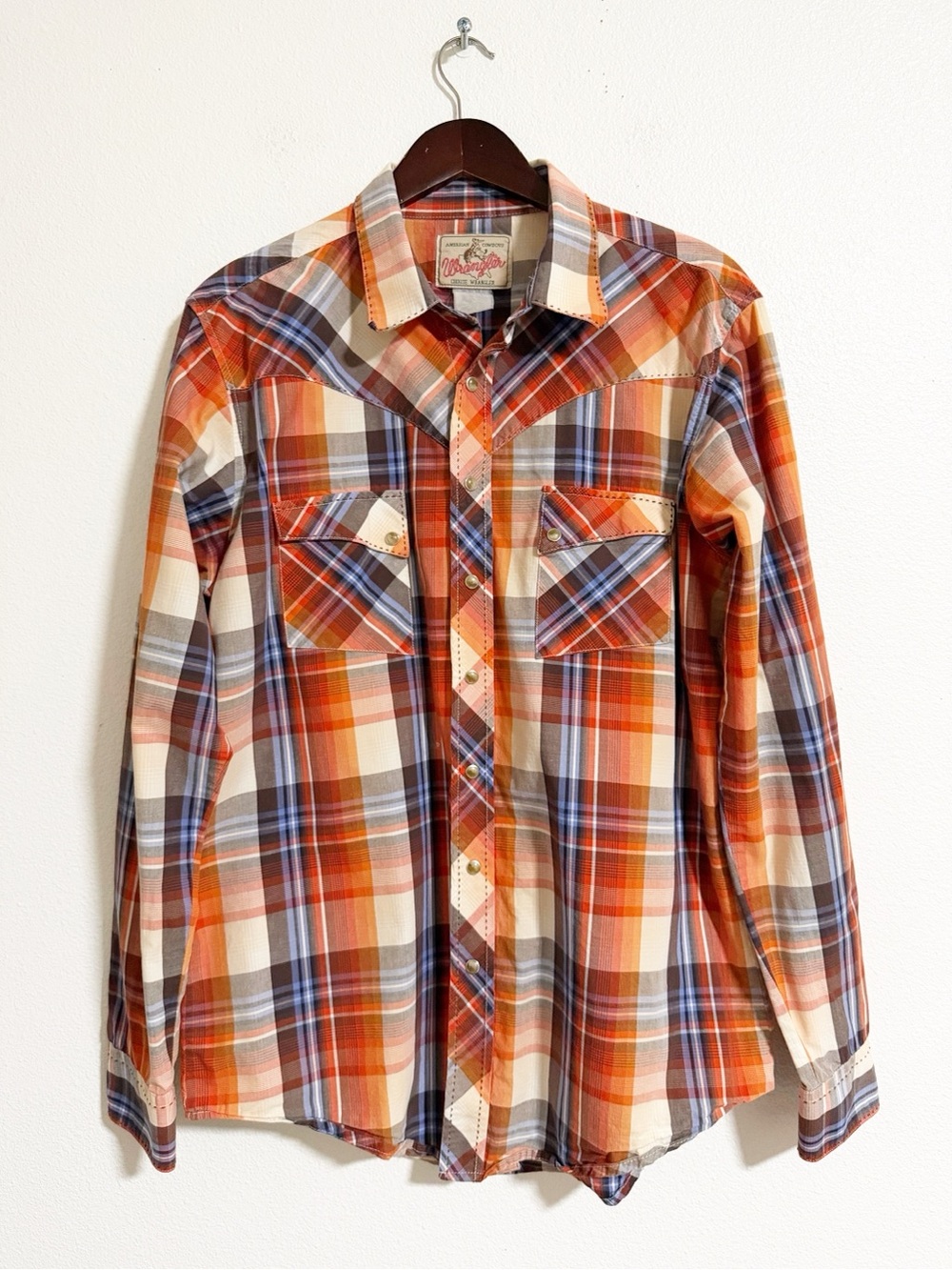 Vintage Wrangler Fall Plaid Snap Button Long Sleeve Size L